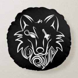 Schwarz-Weiß-Stammes-Wolf Rundes Kissen