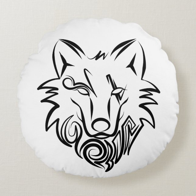 Schwarz-Weiß-Stammes-Wolf Rundes Kissen (Vorderseite)
