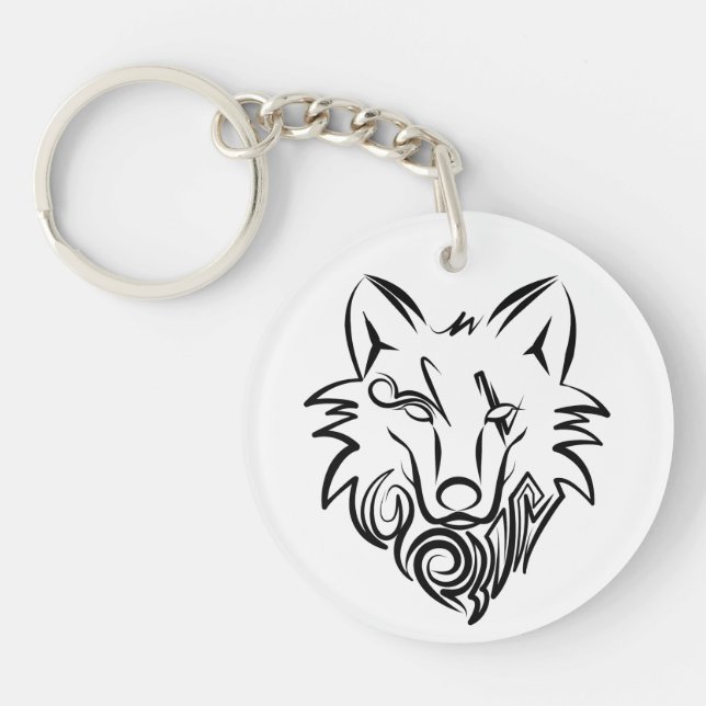 Schwarz-Weiß-Stammes-Wolf Schlüsselanhänger (Vorderseite)