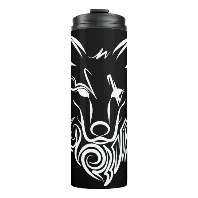 Schwarz-Weiß-Stammes-Wolf Thermosbecher (Vorderseite)