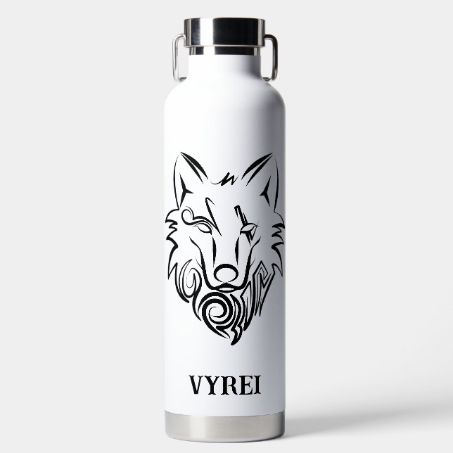 Schwarz-Weiß-Stammes-Wolf Trinkflasche (Vorderseite)
