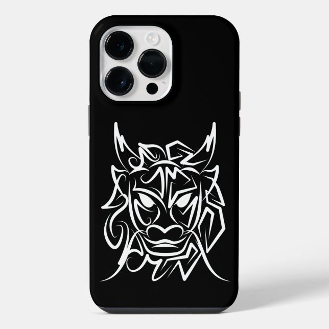 Schwarz-Weiß-Stammesdrache iPhone 14 Pro Max Hülle (Rückseite)
