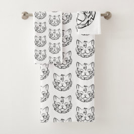Schwarz-Weiß-Stammkatze Badhandtuch Set