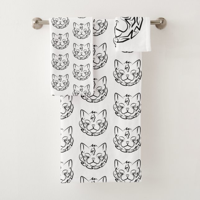 Schwarz-Weiß-Stammkatze Badhandtuch Set (Insitu)