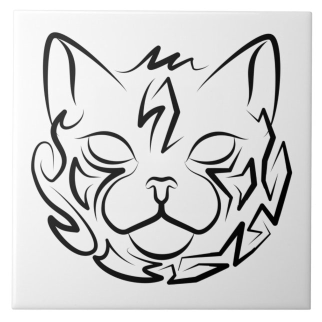 Schwarz-Weiß-Stammkatze Fliese (Vorderseite)