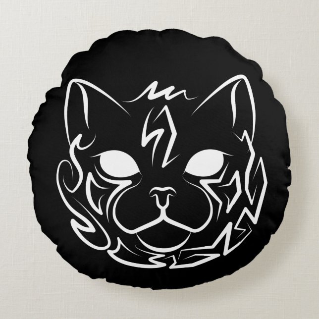 Schwarz-Weiß-Stammkatze Rundes Kissen (Vorderseite)