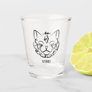 Schwarz-Weiß-Stammkatze Schnapsglas