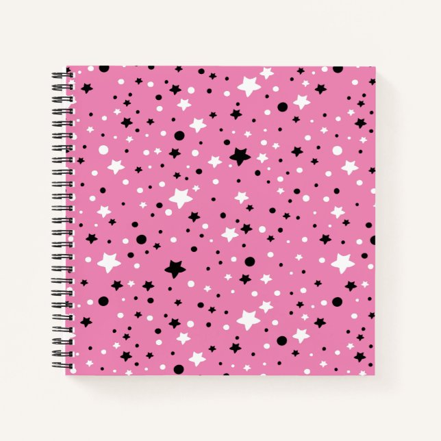 Schwarz-Weiß-Stars auf Rosa Notizbuch (Vorderseite)