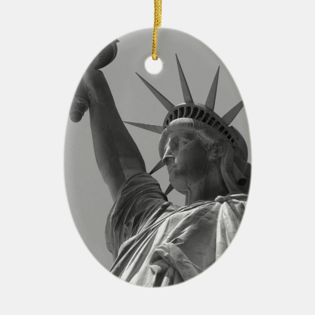 Schwarz-Weiß-Statue der Freiheit New York City Keramikornament (Vorne)