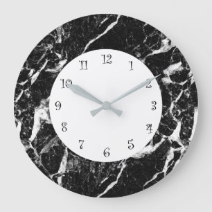 Schwarz-Weiß-Stein-Marmor-Look Große Wanduhr