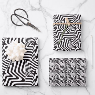 Schwarz-Weiß-Stern-Illusion Geschenkpapier Set