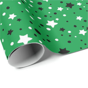 Schwarz-Weiß-Sterne auf Grün Geschenkpapier