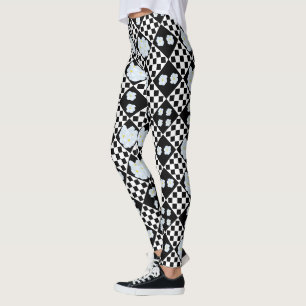 Schwarz-Weiß-Stiefmütterchen-Design, Leggings