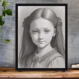 Schwarz-Weiß-Stift Zeichnend Girl-Portrait Poster