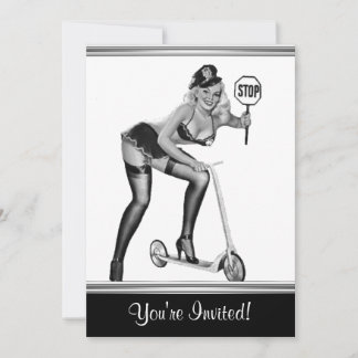 Schwarz-Weiß-Stil Pin-Up Mädchen 1 Einladung