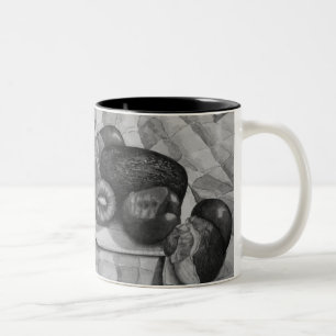 Schwarz-Weiß-Stillleben-Bild von exotischen Frücht Zweifarbige Tasse
