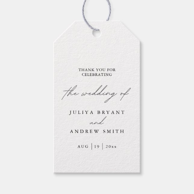 Schwarz-Weiß Stilschrift Hochzeit Geschenkanhänger (Vorderseite)