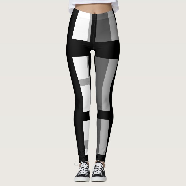 Schwarz-Weiß-Streifen abstrakt Leggings (Vorderseite)