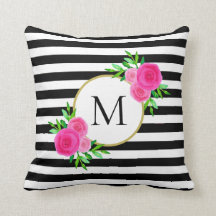 Schwarz-weiß Streifen Aquarellfarben Rosa Floral M