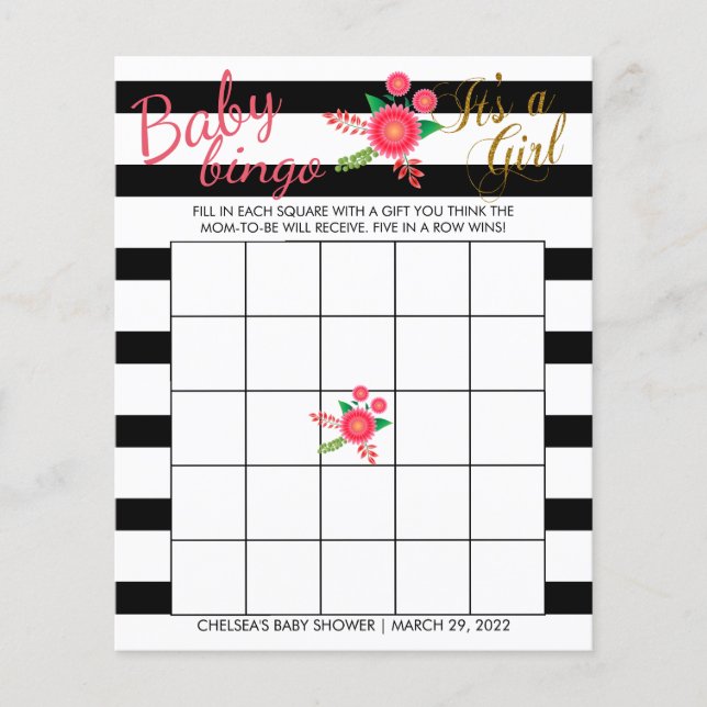 Schwarz & Weiß Streifen - Baby Girl - Bingo Flyer (Vorne)