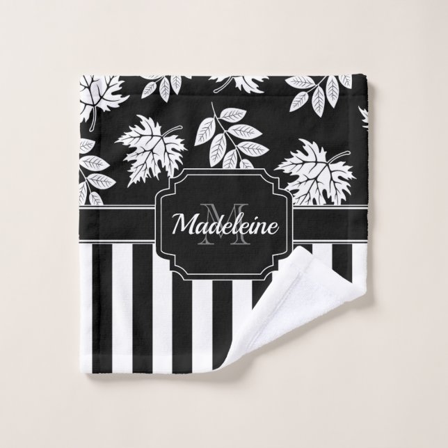 Schwarz-Weiß-Streifen Badhandtuch Set (Waschlappen)