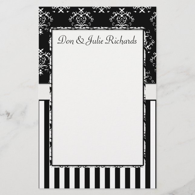 Schwarz/Weiß-Streifen Barock Briefpapier (Vorderseite)