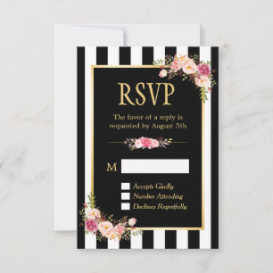 Schwarz-Weiß-Streifen Blume Gold-Rahmen-UAWG RSVP Karte