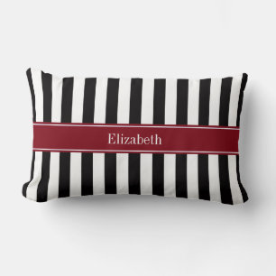 Schwarz Weiß Streifen Burgunder Band Name Monogram Lendenkissen