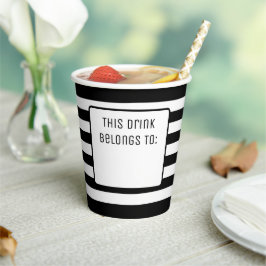 Schwarz-Weiß-Streifen "Dieses Getränk gehört zu" Pappbecher