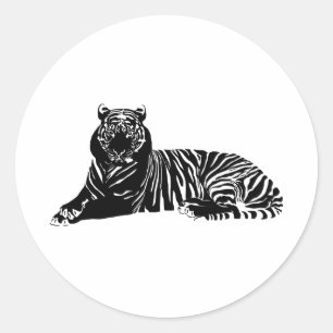 Schwarz-Weiß-Streifen Entspannende Tiger-Silhouett Runder Aufkleber