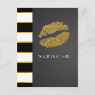Schwarz Weiß Streifen Faux Gold Schimmer Lippen Ev Postkarte