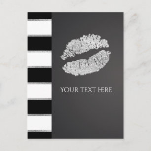 Schwarz Weiß Streifen Faux Silber Schimmer Lippen  Postkarte