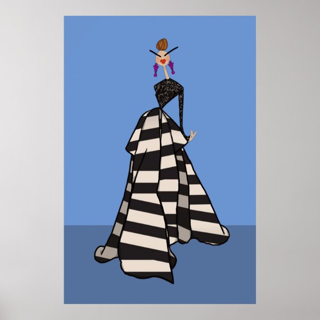 Schwarz-Weiß-Streifen Frauenmode-Illustration Poster (Vorne)