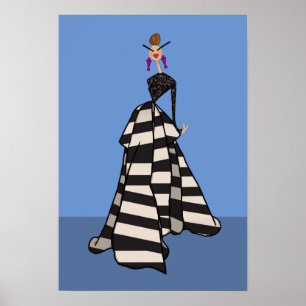 Schwarz-Weiß-Streifen Frauenmode-Illustration Poster