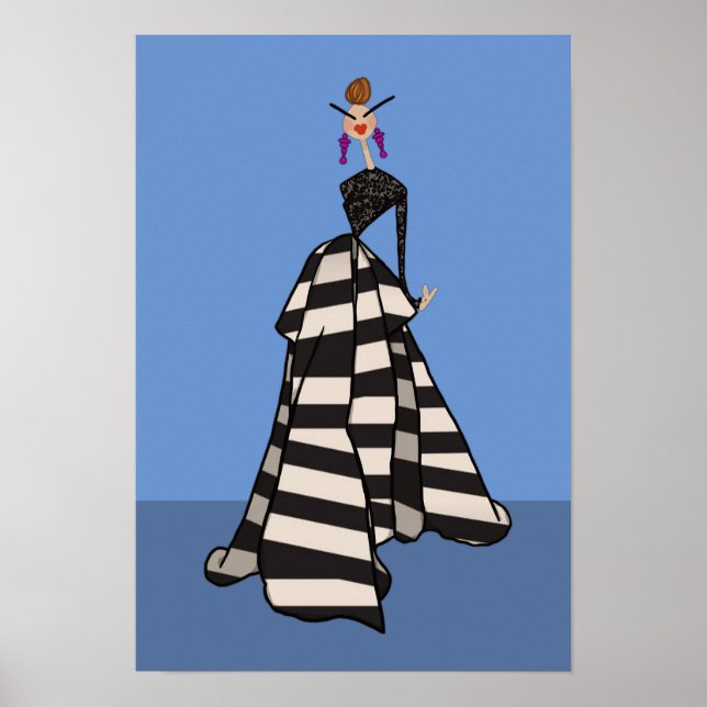 Schwarz-Weiß-Streifen Frauenmode-Illustration Poster (Vorne)