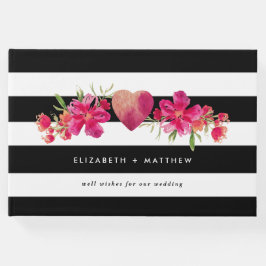 Schwarz-Weiß Streifen Fuchsia Blumenzehen Gästebuch