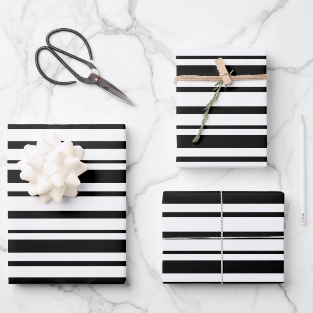 Schwarz-Weiß-Streifen Geschenkpapier Set (Vorderseite)
