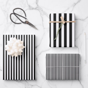Schwarz-Weiß-Streifen Geschenkpapier Set
