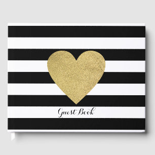 Schwarz & Weiß Streifen Gold Foil Herzenbuch Gästebuch