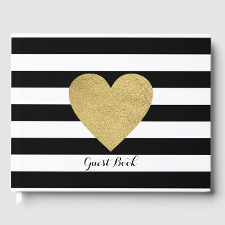 Schwarz & Weiß Streifen Gold Foil Herzenbuch Gästebuch