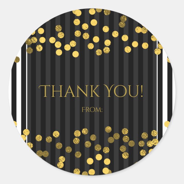Schwarz-Weiß-Streifen Gold-Imitate Foil-Punkte Runder Aufkleber (Vorderseite)