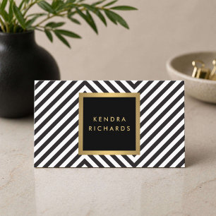 Schwarz Weiß Streifen Gold Minimalistisch Modern F Visitenkarte