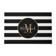 Schwarz-Weiß Streifen Gold Monogramm