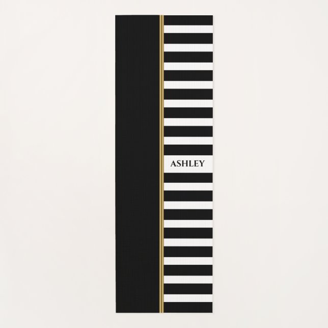 Schwarz-Weiß Streifen Gold Strip Yoga Mat Yogamatte (Vorderseite)