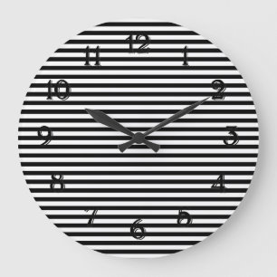 Schwarz-Weiß-Streifen Große Wanduhr