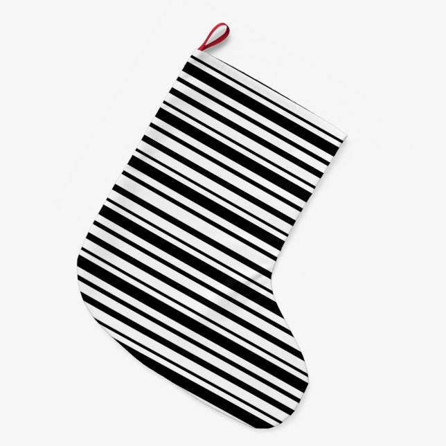 Schwarz-Weiß-Streifen Großer Weihnachtsstrumpf (Vorderansicht (hängend))