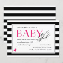 Schwarz-Weiß Streifen Hot Pink Girl Babydusche