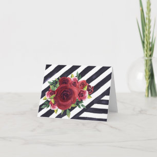 Schwarz/Weiß-Streifen-Karte mit roten Blume