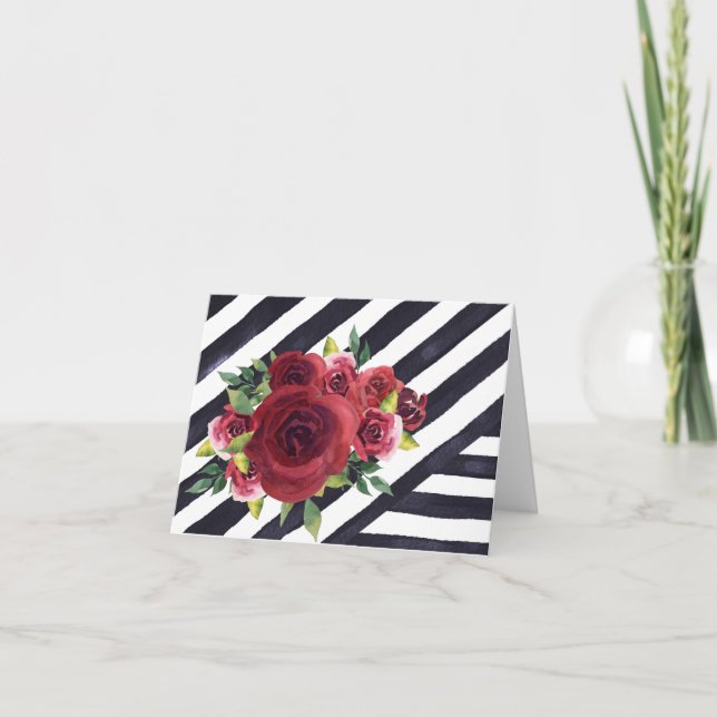 Schwarz/Weiß-Streifen-Karte mit roten Blume (Vorderseite)