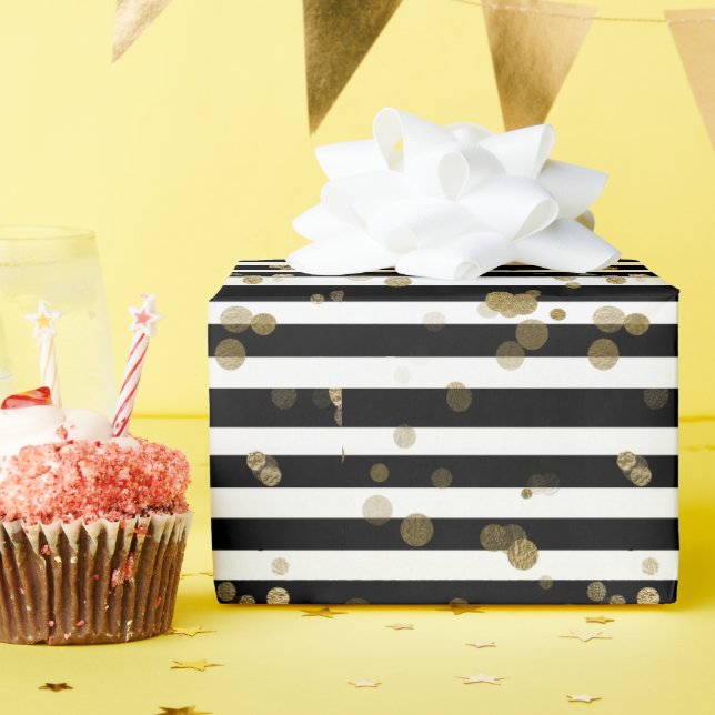 Schwarz-Weiß-Streifen mit goldenem Schleifpapier Geschenkpapier (Geburtstagsparty)